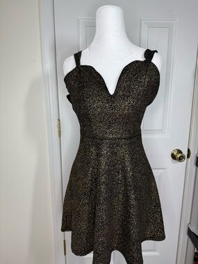 Charlotte Russe Black and Gold Glitter Fit & Flare Mini Dress